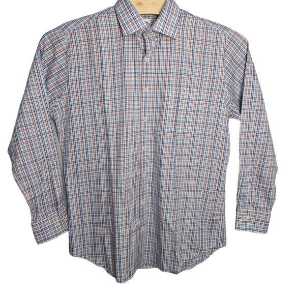 Peter Millar Shirt Mens Large Purple Blue White Plaid‎ Long Sleeve Button Up - Picture 1 of 7
